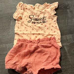 Like new- 2 piece set- girls- Sweet as can Be strawberry onesie & shorts